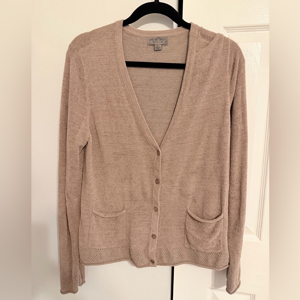 Barefoot Dreams Tan Toupe Button Cardigan Sweater Large
